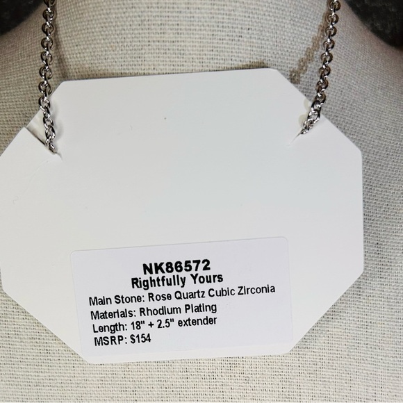 Bomb Party Pink Rose Quartz Necklace on Rhodium New NK86572 - Picture 4 of 7